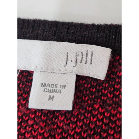 J. Jill Sweater Medium Red & Black Buffalo Plaid Crewneck Long Sleeve Cabincore - Picture 5 of 9